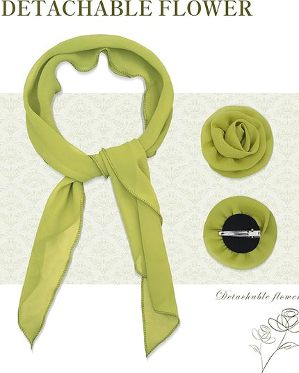 Chiffon Scarf for Women, Removable Flower Neck Scarf Light Soft Fashion Rose Scarves Versatile Headband or Hair Band