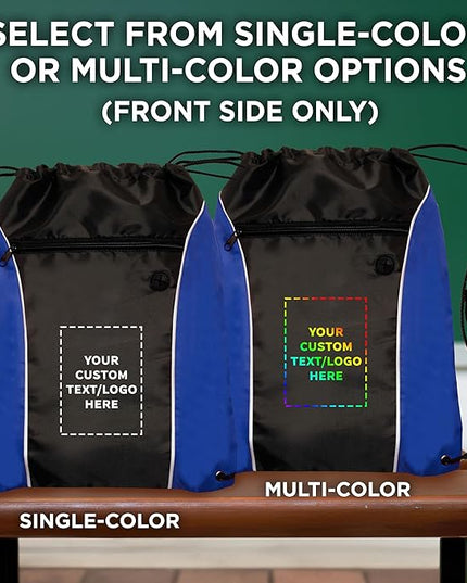 DISCOUNT PROMOS Two-Tone Drawstring Backpack Non-Woven - 100 pack - Customizable Text, Logo - Durable Sports Backpacks - Ideal for Work, Sports, Travel, Gym & More - Blue