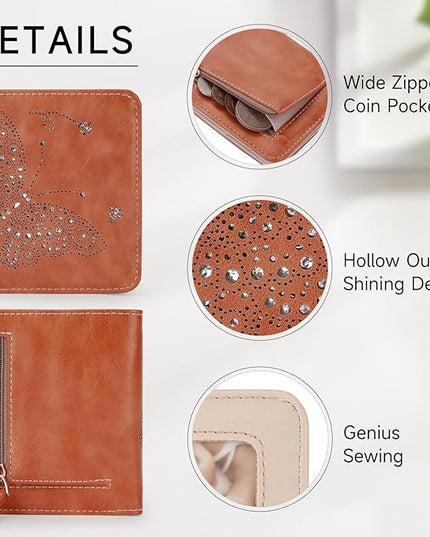 KITEVIUN Small RFID Wallet Women Ultra Thin Slim Womens Wallet Mini Compact Bifold Pocket Ladies Wallets for Women BROWN