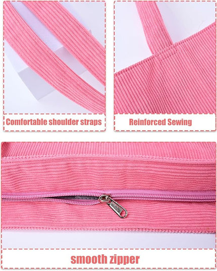 Iioscre Corduroy Tote Bag for Women,Hobo HandBags with Zipper,Large Capacity Casual Shoulder Handbags with Inner Pockets