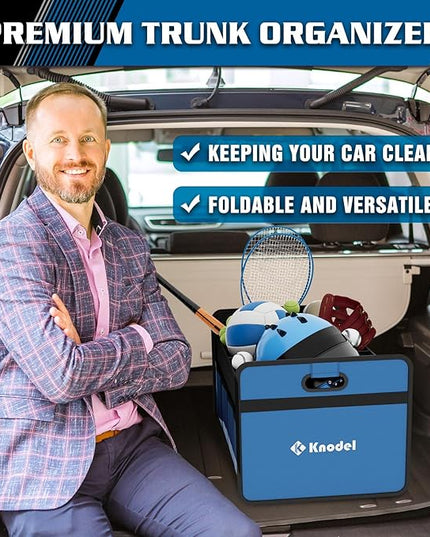 K KNODEL Car Trunk Organizer, Foldable Organizer for Car, Automotive Consoles & Organizers, Storage with Reinforced Handles (Medium, Blue)