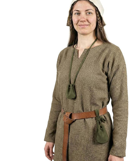 Mythrojan Small Trinket Pouches Suede Leather Drawstring Coin & Dice Bags for LARP, SCA, Viking & Medieval Events (Dark Green - Pack of 2)
