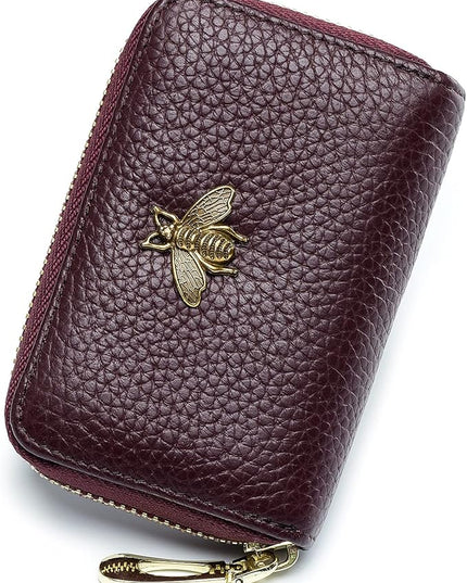 imeetu RFID Credit Card Holder, Small Leather Zipper Card Case Wallet for Women