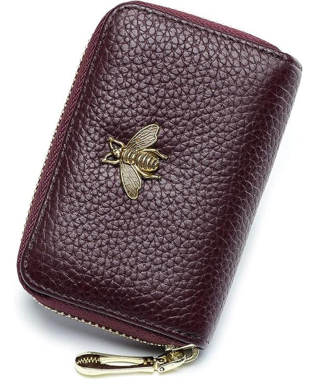 imeetu RFID Credit Card Holder, Small Leather Zipper Card Case Wallet for Women