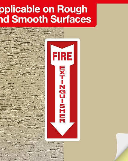 OLANZU Pack of 5 Fire Extinguisher Stickers 4"x 12"- 5 Mil Vinyl - Fire Extinguisher Sign for business with Arrow- Durable Self Adhesive, Weatherproof and UV Protected-Ideal for Office, Home and Outdoor places