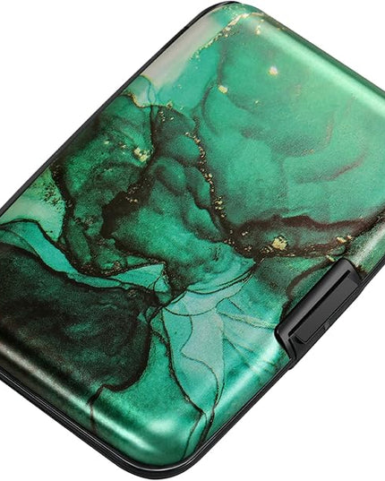 ELFISH Mini RFID Aluminum Wallet Credit Cards Holder Business Card Case Metal ID Case for Men Women (Greenblack Marble)