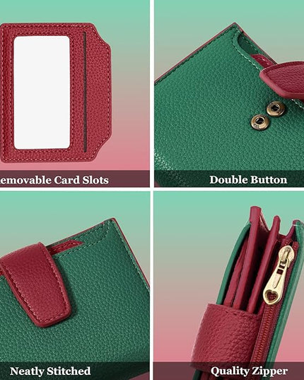 Airkit Small Wallet Women RFID Blocking Soft Leather Bifold Compact Card Holder Wallet for Women with Zipper Coin Pocket 4 ID Window