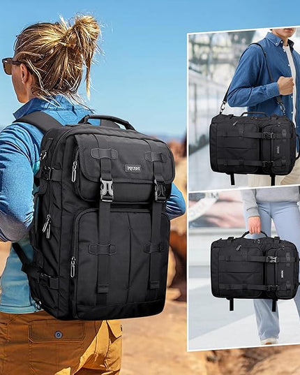 PIJUSHI Carry on Travel Backpack for Women Men Convertible Duffle Bag Flight Approved Luggage Backpack Fit 16 Inch Laptop(PE053 Black)