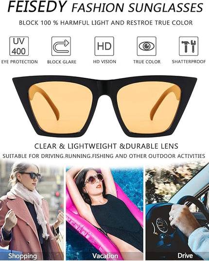 FEISEDY Vintage Square Cat Eye Sunglasses Women Trendy Cateye Sunglasses B2473