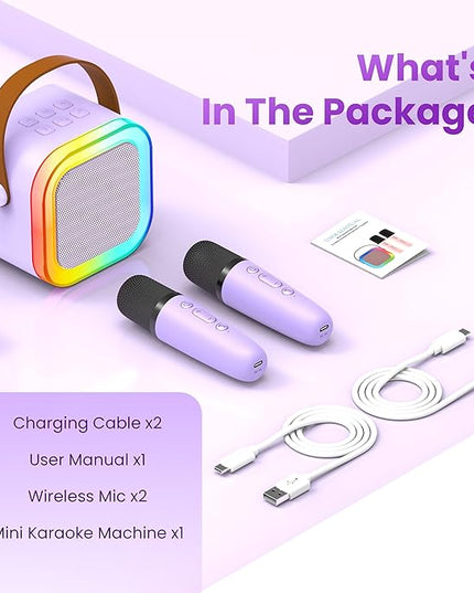 Mini Karaoke Machine for Kids Adults, Portable Bluetooth Speaker with 2 Wireless Karaoke Mics Player,2026 TOP Birthday Gifts Toys for Girls 3,4, 5, 6, 7, 8+Years Old Toddler(Light Purple)