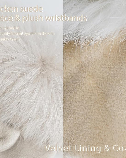 Vagasi Women Touch Screen Gloves, Fleece Lined Winter Gloves for Ladies, Thermal Suede Gloves Fur Cuff for Girls Gifts