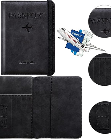Passport Holder for Travel Women and Men RFID Passport Holder with Card Slots Holder Passport Case Passport cover Passport Wallet Travel Essentials and Accessories (Elastic, Black)