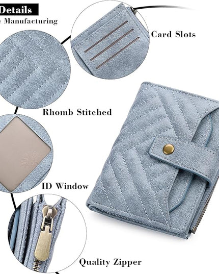 FALAN MULE Small Wallet for Women Leather Bifold Compact RFID Blocking with ID Window