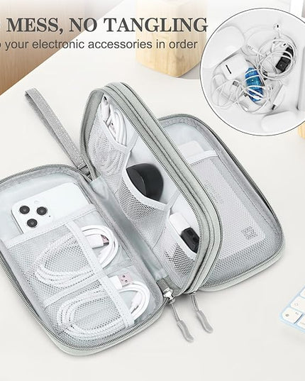 FYY Travel Electronic Cable Organizer Bag, Pouch Electronic Accessories Carry Case Portable Waterproof Double Layers Storage Bag for Cable, Cord, Charger, Phone, Earphone, Medium Size, Grey