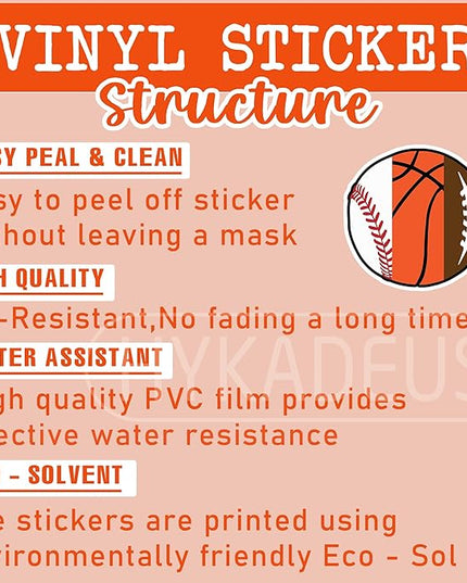 (3Pcs) Sports Ball Stickers, Baseball Basketball Football Mixed Ball Sticker, Waterproof Vinyl Decals for Water Bottle, Tumbler, Laptop, Phone Case, Scrapbooking, Sport Lovers, 3" x 3"