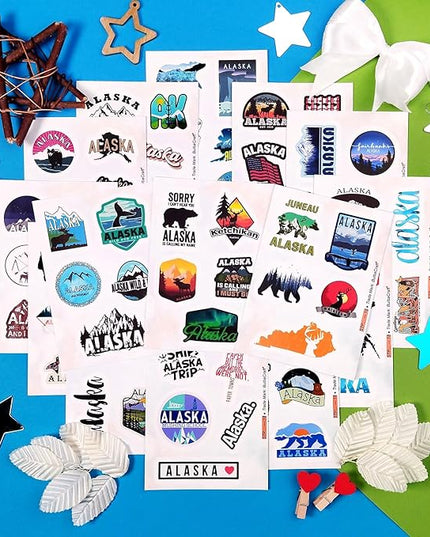 BulbaCraft Alaska Stickers for Water Bottles, Scrapbooking, Alaska Laptop Decals, Gifts for Women & Men