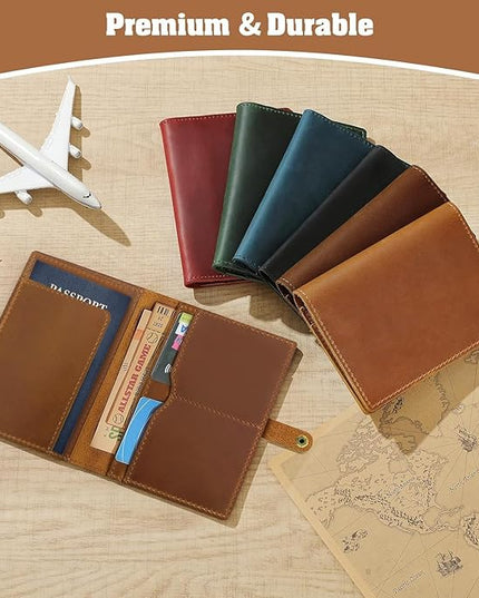 Jack&Chris Genuine Leather Passport Holder For Travel, RFID Blocking Handmade Passport Holder with Card Case Organized & Safe, Quality Travel Essentials for Women and Men for Gifting, Light Brown
