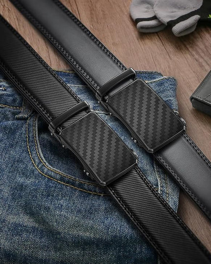 KEMISANT Men Belt 2 Pack, Leather Ratchet Belt Easy Click Slide For Men 1 3/8",Cut for Fit