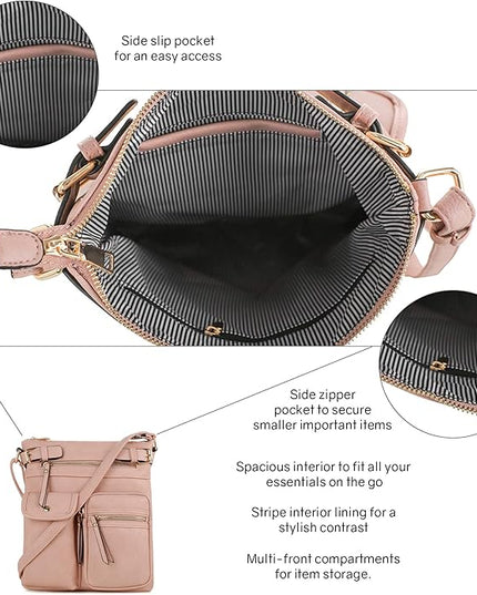 SG SUGU Katie Lightweight Medium Crossbody Bag Shoulder Bag with Multi Pocket for Women