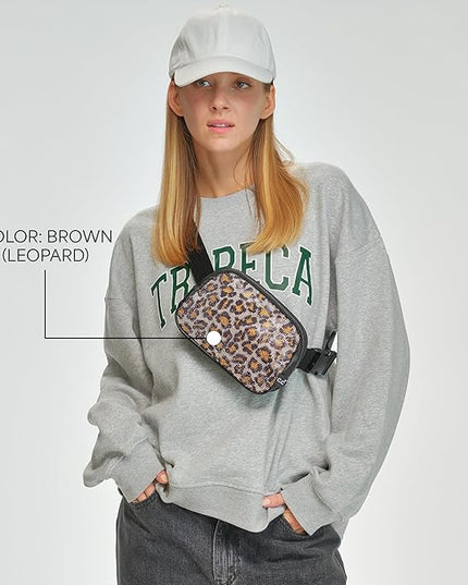 C.C Animal Print Rhinestone Fanny Pack – Leopard & Zebra Waist Bag, Crossbody Belt Bag with Adjustable Strap (Animal Print - Brown Leopard)
