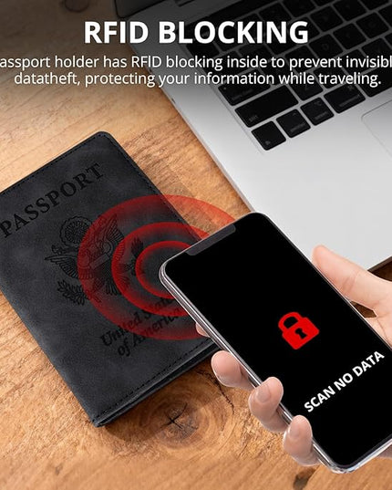 Passport Holder for Travel Essentials,RFID Blocking Passport Cover Wallet Card Case for Women and Men (Black)