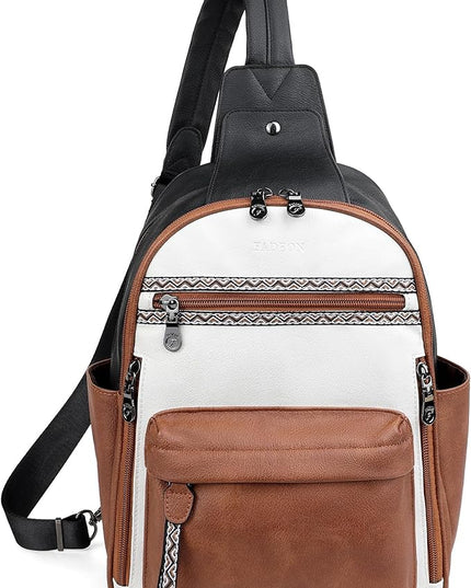 FADEON Large Sling Bag for Women, Leather Crossbody Purse Designer Anti Theft Sling Backpack, RFID Fanny Packs for Travel