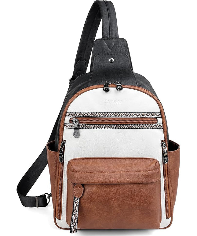 FADEON Large Sling Bag for Women, Leather Crossbody Purse Designer Anti Theft Sling Backpack, RFID Fanny Packs for Travel