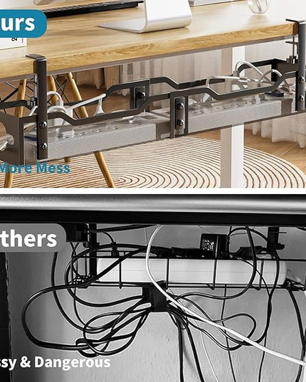 Under Desk Cable Management Tray 32'', Cable Management Under Desk No Drill, Cable Organizer with Clamp for Wire Management, Cord Organizer for Office, Home - No Damage to Table (Black)