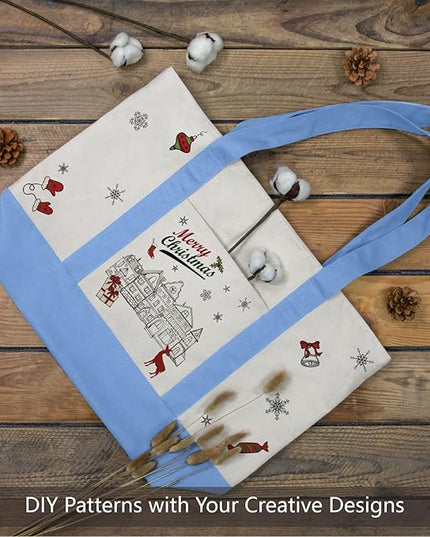 TOPDesign 1-Pack Canvas Tote Bag with an External Pocket, Reusable Grocery Shopping Bag, Top Zipper Closure, Daily Essentials (Light Blue/Natural)