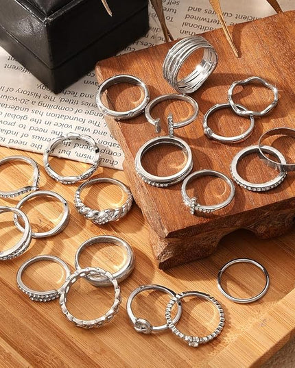 KISS WIFE Goldenen Silvery Black Kunckle Rings Set for Women, Dainty Simple Trendy Cute Stackable Finger Rings Pack, Perfect for Stacking Layering on Thumb and Knuckle, Mixed Size, Jewelry Gift