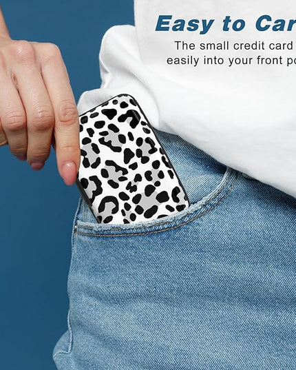 Atufsuat Credit Card Holder, Mini Aluminum Card Wallet RFID Blocking Slim Metal Hard Card Case for Women Men, White Leopard