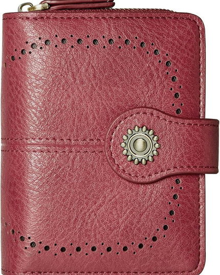 TFKGS Small Womens Wallet Leather RFID Blocking Bifold Compact Card Holder Ladies Zipper Accordion Pocket with ID Window Red