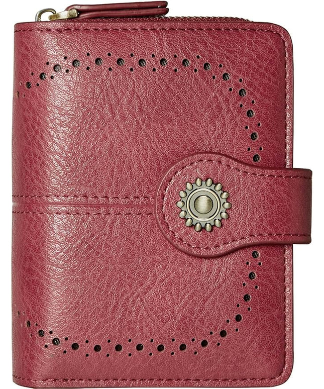 TFKGS Small Womens Wallet Leather RFID Blocking Bifold Compact Card Holder Ladies Zipper Accordion Pocket with ID Window Red