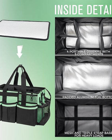 Wearable Cleaning Caddy, Cleaning Caddy Supplies Organizer with Handle & Shoulder Straps for Housekeepers, Under Sink & Car Cleaning Tool Organizers Bag with 4 Foldable Divider (MintGreen)