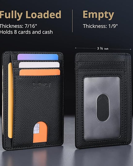 Buffway Slim Minimalist Front Pocket RFID Blocking Leather Wallets for Men and Women - Galaxy Black