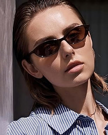 Retro Oval Cat Eye Sunglasses for Women Y2k Designer Trendy Narrow Shades UV protection Sun Glasses