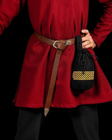 Mythrojan Drawstring Belt Pouch Medieval Woolen Pouch Coin Bag Renaissance Cosplay Costume Accessories for Medieval Events, Reenactments, Renfair - Black, 8" x 6.5"