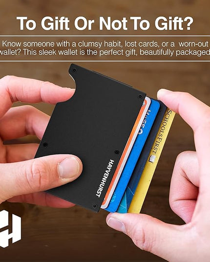 Hayvenhurst Wallet For Men - Reinvented Design Men's Wallet - Slim, Minimalistic & Seamless, Blocks RFID Scanners with a Cash Strap (Black)
