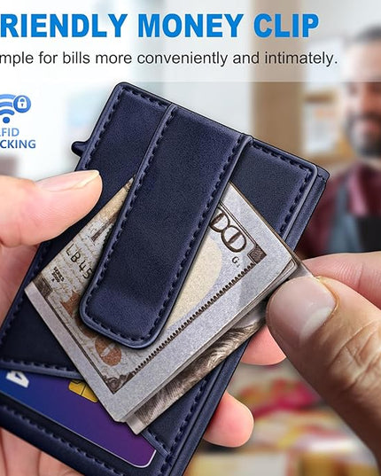 miyozi Airtag Wallet for Men Money Clip 9-Card Pop-Up Credit Card Holder with ID Window RFID Blocking Metal Case Magnetic Closure Front Pocket Wallet Gift Box