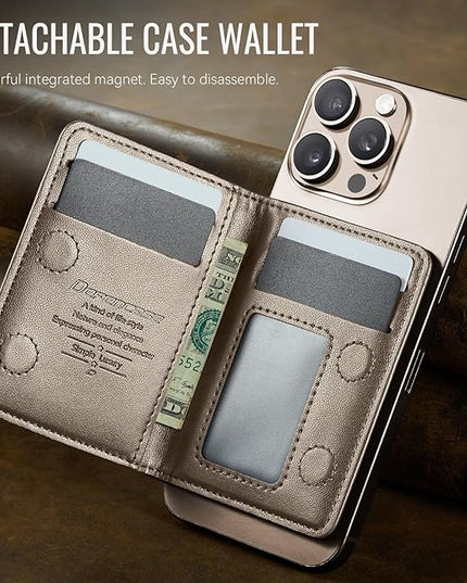 Defencase for Magsafe Wallet Magnetic Card Holder RFID Blocking, Leather Minimalist Phone Wallet Compatible with MagSafe Phones and Cases for iPhone 16/15/ 14/13/ 12/ Pro/Max/Plus, Desert Titanium