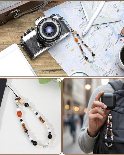 Cell Phone Charm Wrist Strap, Cute Camera Strap Beaded Chain, Lanyard Wrist Keychain Brown Charm & Bag Charms Brown Keychain, Lanyard for Keys Purse