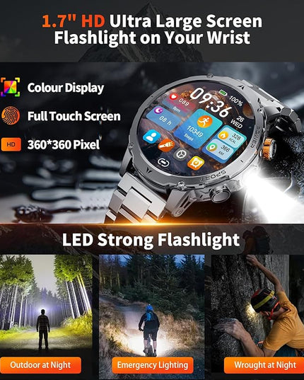 LIGE Smart Watch for Men with 1000mah,1.7" Smartwatch with 100+ Sports Modes,Flashlight,Health Tracker,IP68 Waterproof, Smart Watch for Android iOS Silver