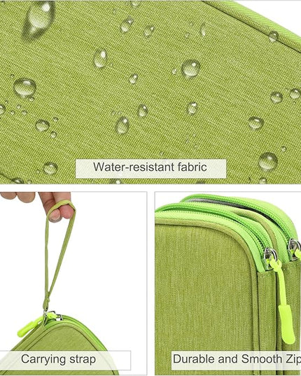 FYY Travel Cable Organizer Pouch Electronic Accessories Carry Case Portable Waterproof Double Layers All-in-One Storage Bag for Cord, Charger, Phone, Earphone Green