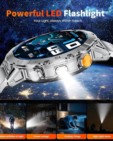 LIGE Smart Watches for Men 1000mAh Battery/LED Flashlight/3 Straps, 1.7" Ultra HD Screen Outdoor Smartwatch with 111 Sports Modes, Bluetooth Call 5ATM Waterproof Fitness Tracker Android iOS,Sliver