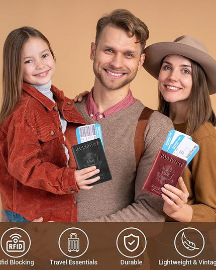 BIAOTIE Premium Leather Passport Holder Covers, Rfid Travel Wallet Passport Document Holder, Travel Essentials Wallet Cover Case for Men and Women (Wine Red)