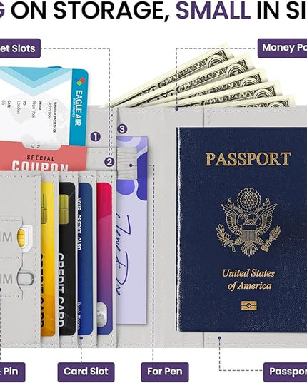 Passport Holder for Travel Essentials, RFID Blocking Leather Cover Wallet with Magnetic Closure, Aesthetic & Cute Passport Book Case for Women and Men - Hill
