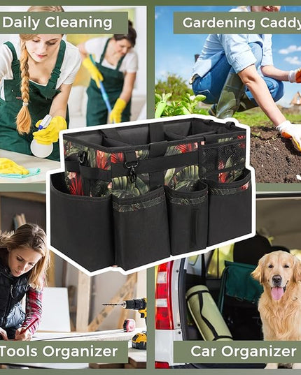 Wearable Cleaning Caddy, Cleaning Caddy Supplies Organizer with Handle & Shoulder Straps for Housekeepers, Under Sink & Car Cleaning Tool Organizers Bag with 4 Foldable Divider (GreenBush)