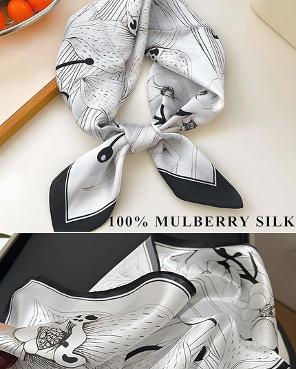 100% Mulberry Silk Scarf for Women Hair Lightweight Square Neckerchief Wrap For Head Scarves 21"