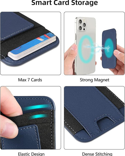 Upgraded for Magsafe Wallet, Strongest Magnetic Wallet, for iPhone Walle t Magsafe with 2 Card Slots, Magnetic Card Holder for iPhone 17/16/15/14/13/12 Series, Vegan Leather, Fit 7 Cards, Navy Blue