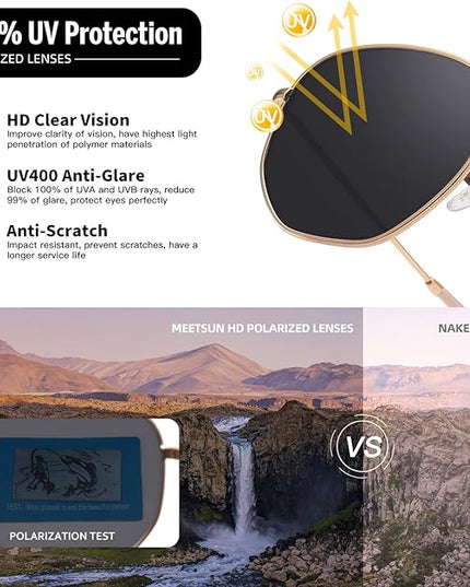 MEETSUN Polarized Hexagon Sunglasses for Women Men Polygon Square Sun Glasses UV400 Protection Metal Frame